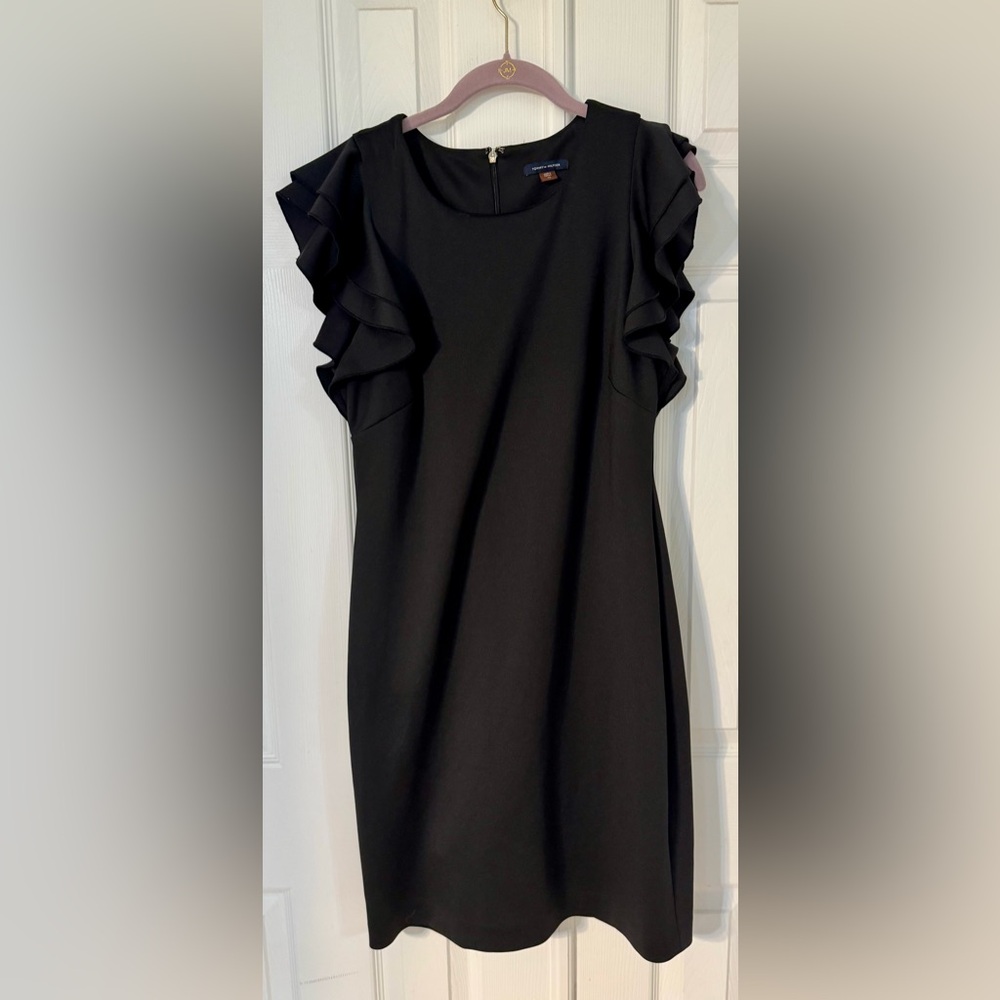 Size 12 Tommy Hilfiger Black Women's Ruffle-Sleeve Sheath Dress